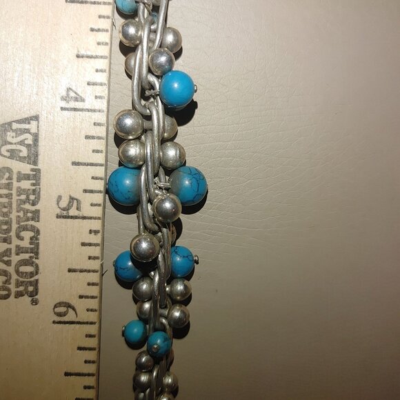 Sterling Silver Bracelet Turquoise Beaded Faux Stone - Picture 4 of 16